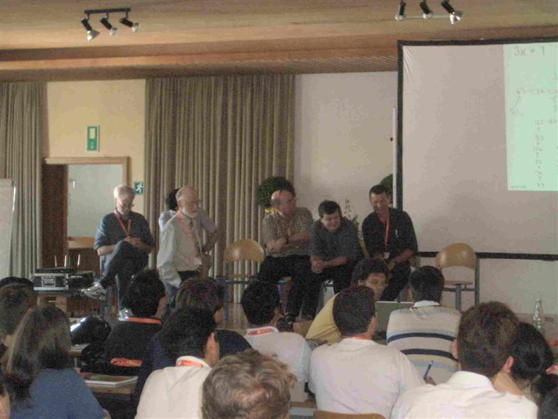 Marktoberdorf panel (left to right: Jay Moore, Tony Hoare (behind him: Tom Ball), Amir Pnueli, Shmuel Sagiv)